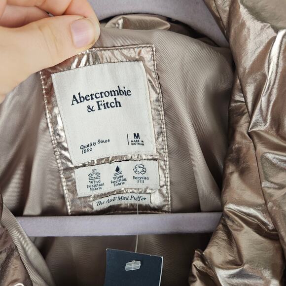 Abercrombie & Fitch AF Metallic Mini Puffer Jacket Size Medium - Picture 3 of 9